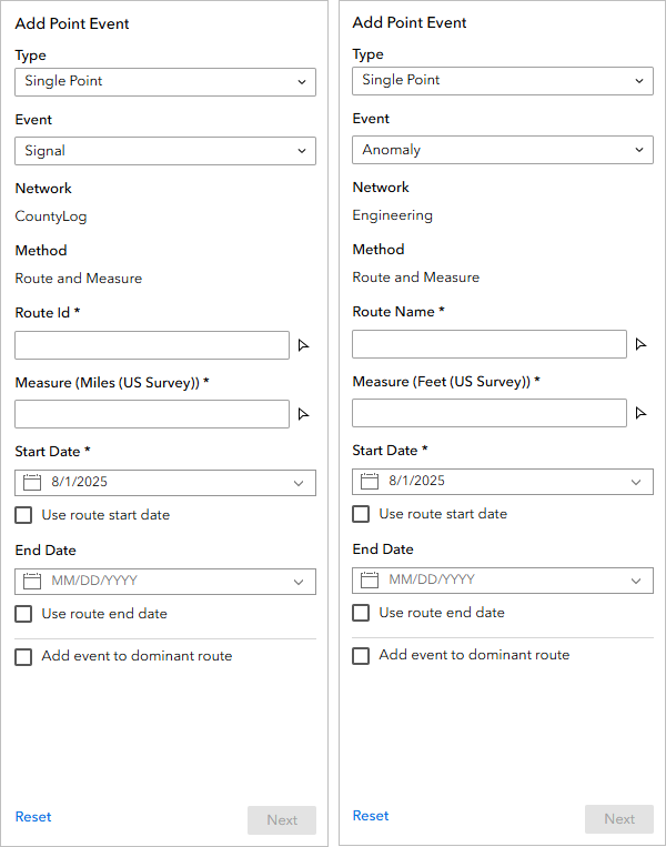 The Add Point Event widget panel The Add Point Event widget panel